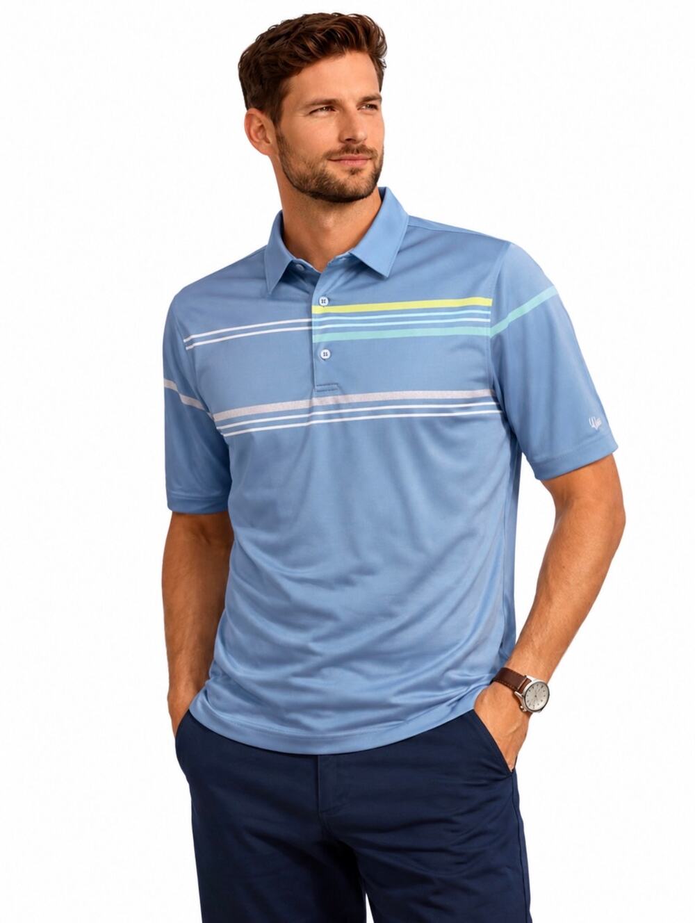 Mens Walter Hagan Blue Polo w/Stripes Size Small